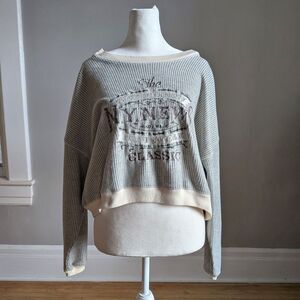 Vintage Y2K NY News Ribbed Sweatshirt Cropped Tourist Embroidered Gray Size S